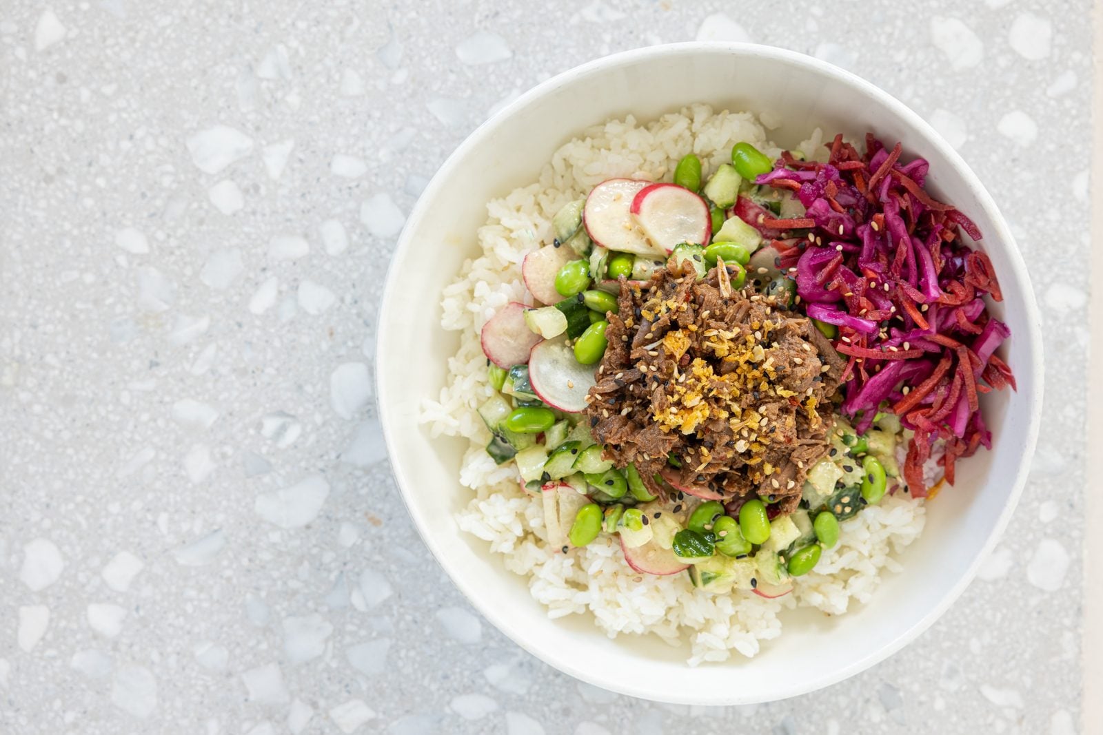Slow Cooked Beef poke bowl